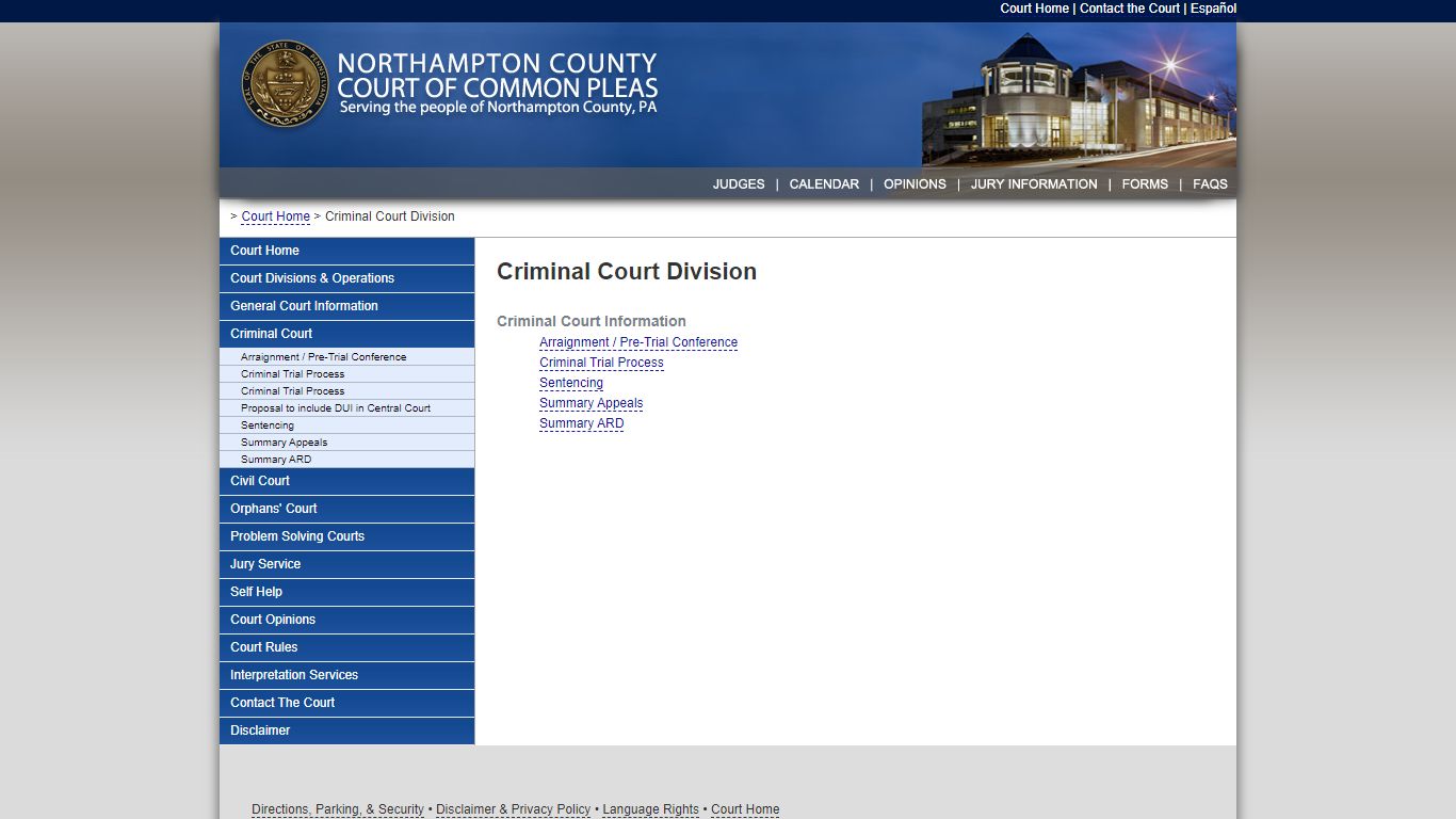 Criminal Court Division :: Northampton County Court of Common Pleas